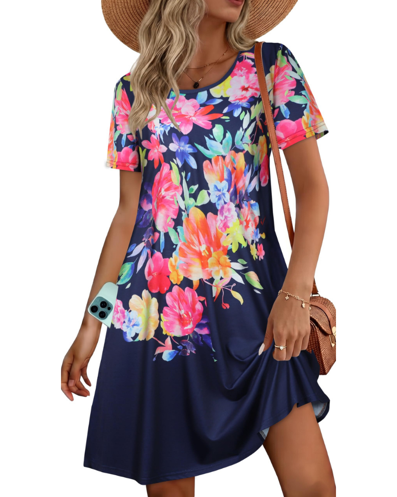 Nora Vestido Camiseta Mujer – Manga Corta con Bolsillos y Corte Fluido