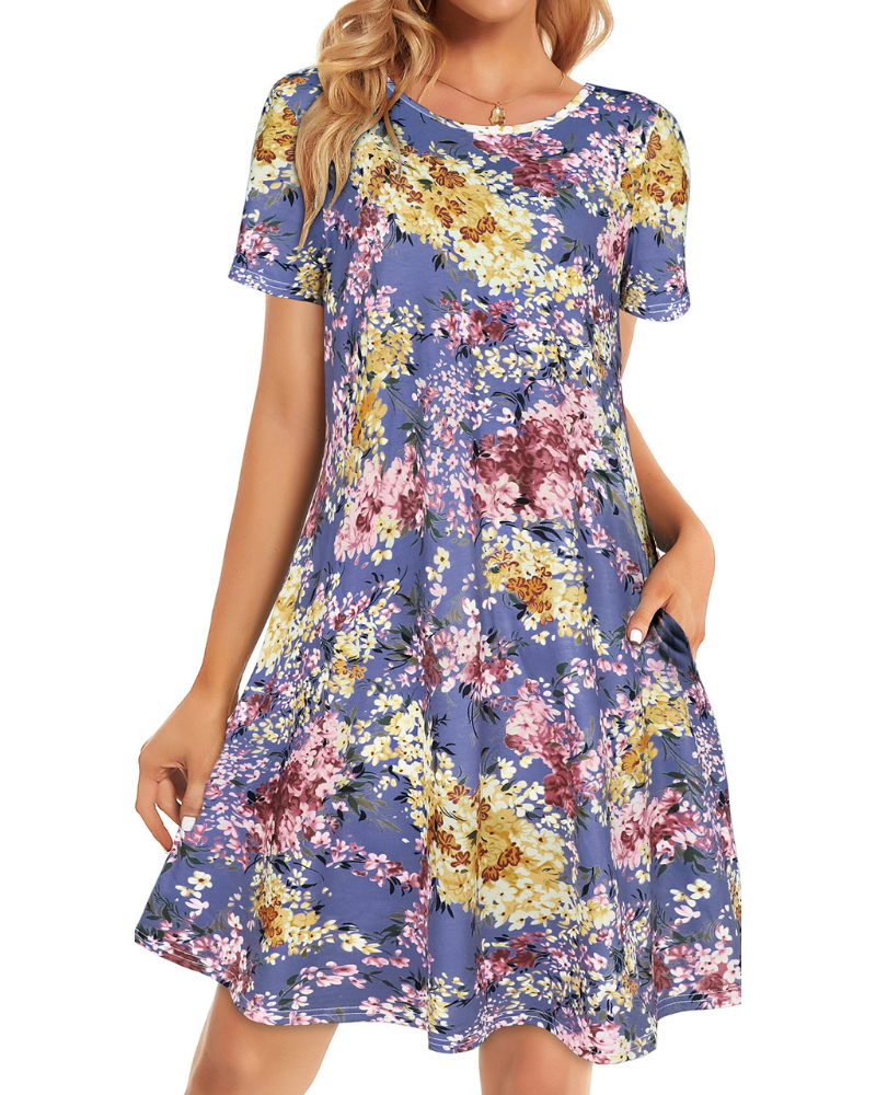 Nora Vestido Camiseta Mujer – Manga Corta con Bolsillos y Corte Fluido