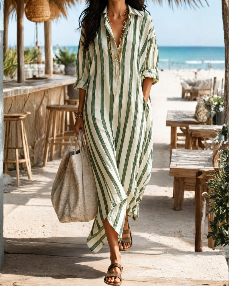 Naomi Vestido Camisero Maxi Mujer – Corte Fluido y Tejido Ligero Transpirable