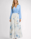 Isadora Vestido Maxi para Mujer – Vestido Floral Elegante con Escote en V y Mangas Largas Transparentes