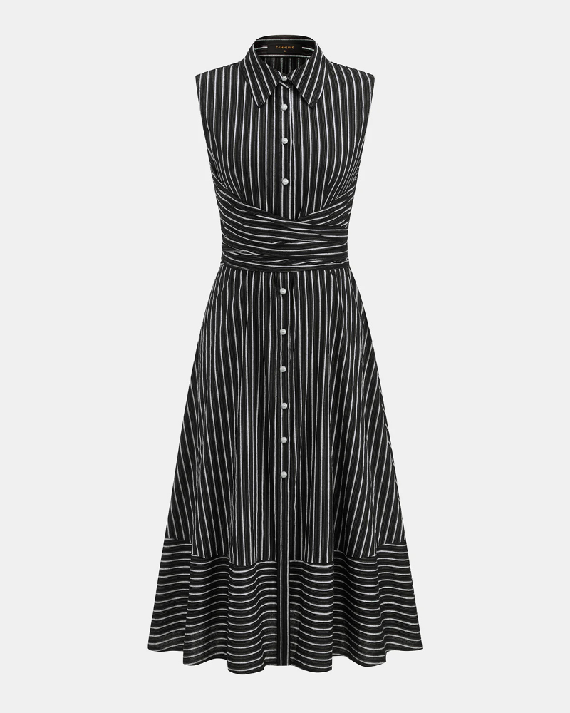 Samantha Vestido Midi de Algodón Mujer – Cuello Alto, Sin Mangas y Corte Entallado
