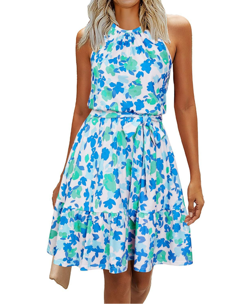 Sienna Vestido Halter Mujer – Sin Mangas con Cinturón y Corte Fluido