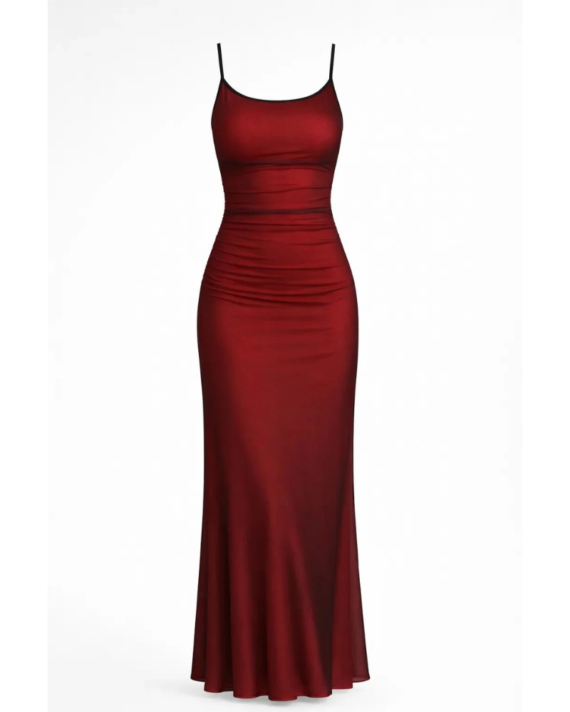 Arabella Vestido Maxi Mujer – Corte Bodycon, Tirantes Finos y Detalles Plisados