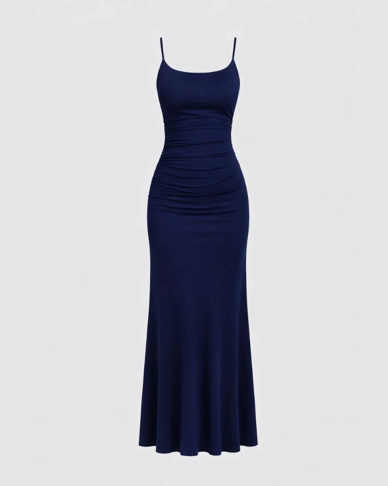 Arabella Vestido Maxi Mujer – Corte Bodycon, Tirantes Finos y Detalles Plisados
