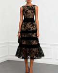 Victoria Vestido de Cóctel Mujer – Vestido Midi de Corte A con Flores 3D y Escote Barco