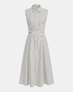 Samantha Vestido Midi de Algodón Mujer – Cuello Alto, Sin Mangas y Corte Entallado