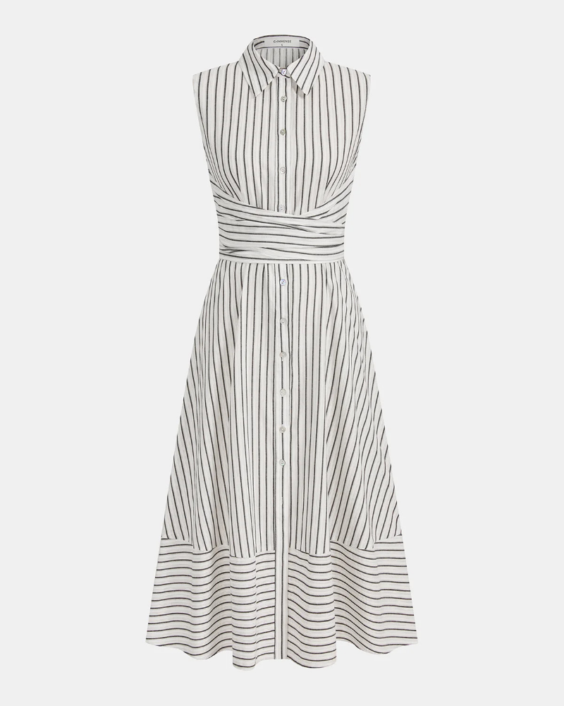 Samantha Vestido Midi de Algodón Mujer – Cuello Alto, Sin Mangas y Corte Entallado