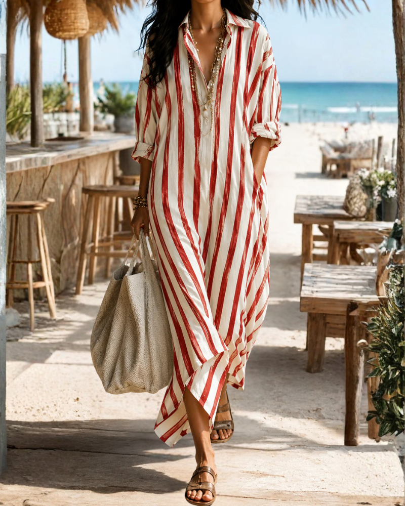 Naomi Vestido Camisero Maxi Mujer – Corte Fluido y Tejido Ligero Transpirable