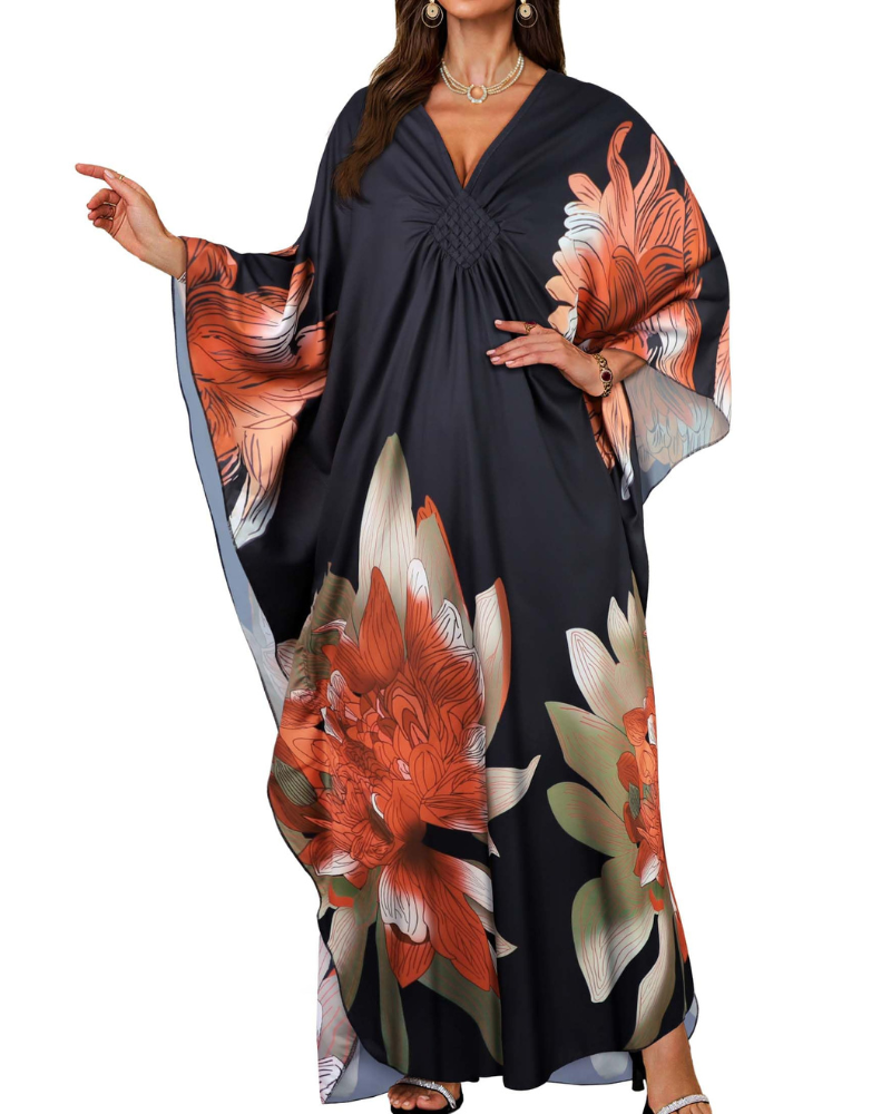 Zara Vestido Kaftán Mujer – Escote en V, Estilo Boho y Cover-Up de Playa