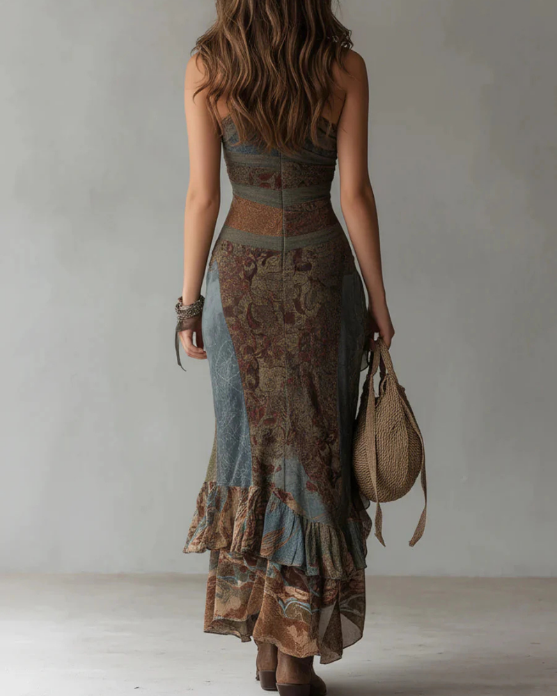 Natalie Vestido Maxi Floral Mujer – Elegante Vestido Plisado con Estampado Floral Ligero
