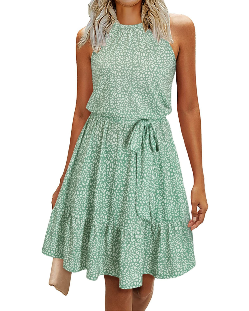 Sienna Vestido Halter Mujer – Sin Mangas con Cinturón y Corte Fluido