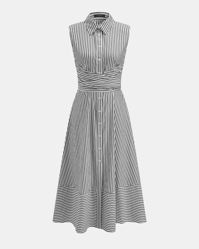 Samantha Vestido Midi de Algodón Mujer – Cuello Alto, Sin Mangas y Corte Entallado