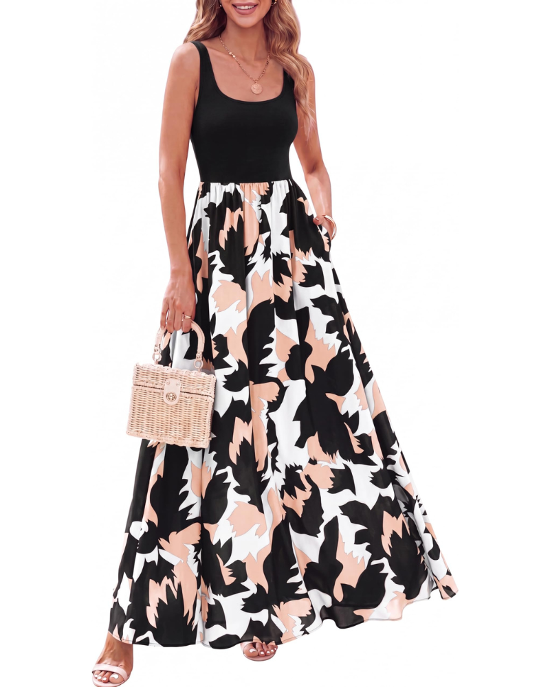 Juliet Vestido Maxi Mujer – Floral Boho, Sin Mangas, Cuello Scoop y Corte Línea A