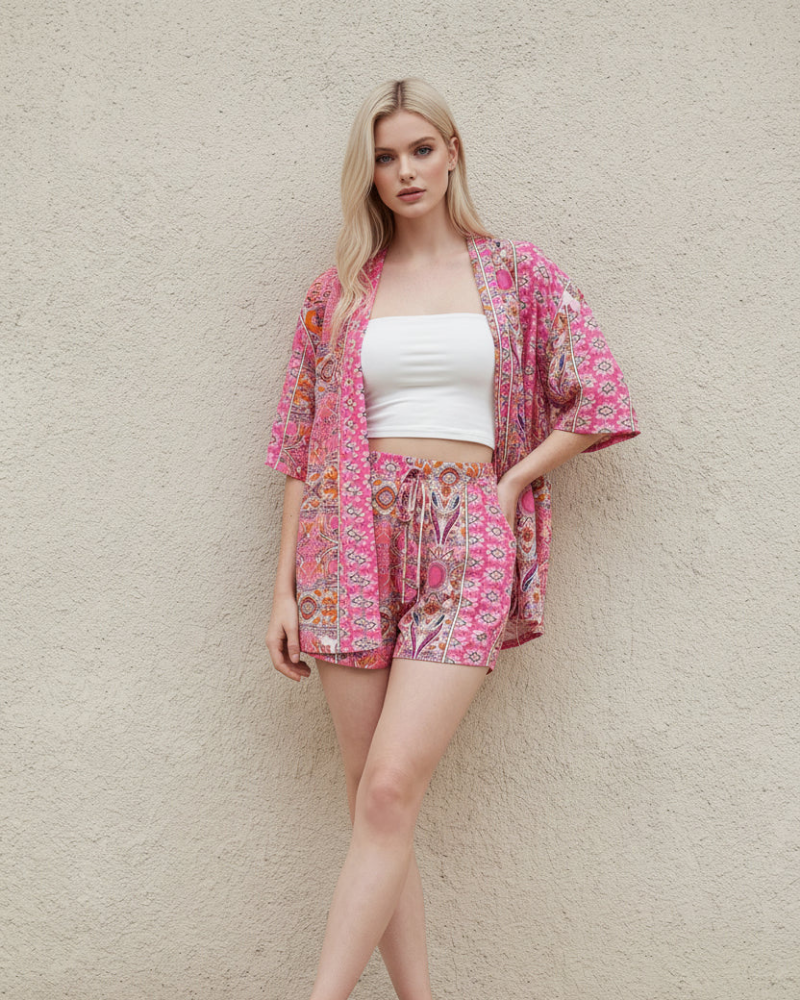 Tessa Conjunto 2 Piezas Mujer – Blusa Floral, Pantalón Corto y Corte Relajado