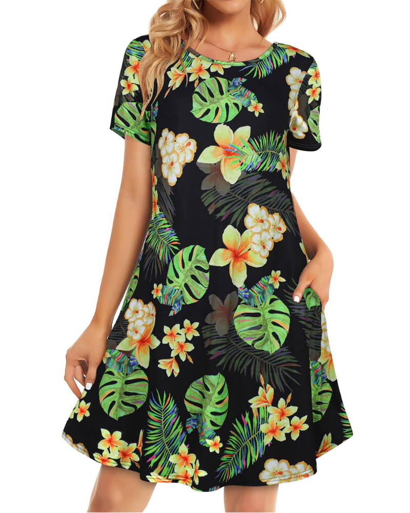 Nora Vestido Camiseta Mujer – Manga Corta con Bolsillos y Corte Fluido