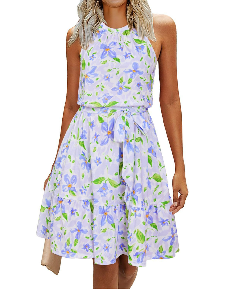 Sienna Vestido Halter Mujer – Sin Mangas con Cinturón y Corte Fluido