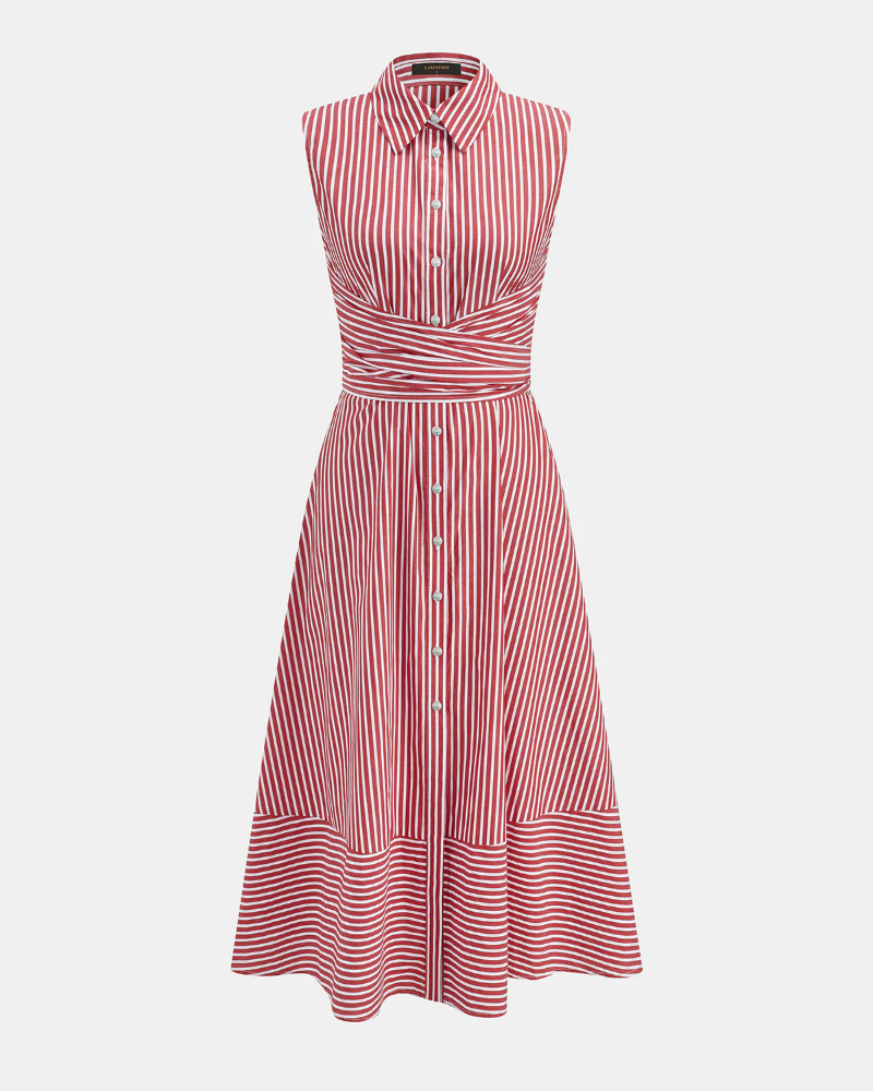Samantha Vestido Midi de Algodón Mujer – Cuello Alto, Sin Mangas y Corte Entallado