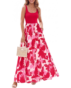 Juliet Vestido Maxi Mujer – Floral Boho, Sin Mangas, Cuello Scoop y Corte Línea A