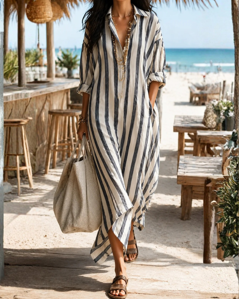 Naomi Vestido Camisero Maxi Mujer – Corte Fluido y Tejido Ligero Transpirable