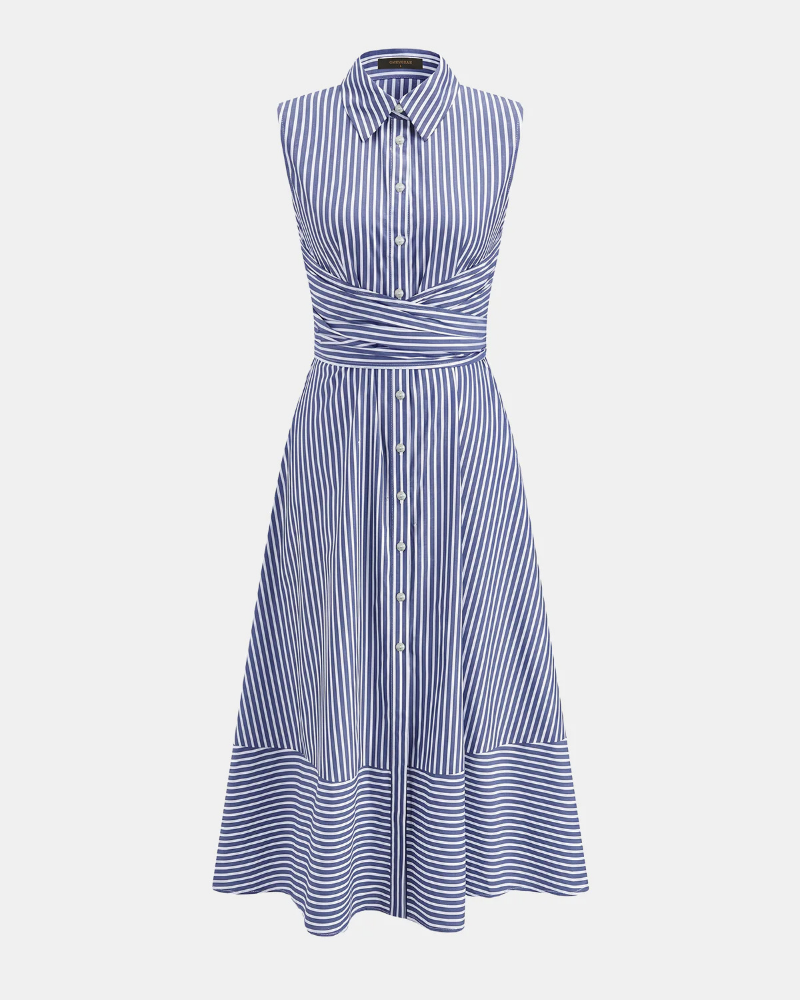 Samantha Vestido Midi de Algodón Mujer – Cuello Alto, Sin Mangas y Corte Entallado