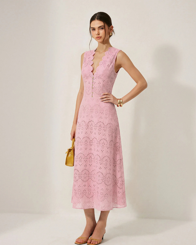 Isla Vestido Maxi de Algodón Mujer – Escote en V, Sin Mangas y Cremallera Oculta
