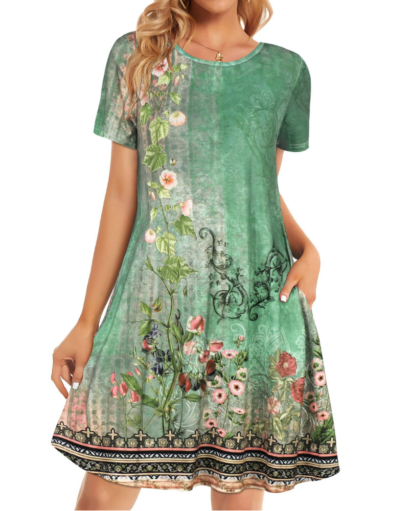 Nora Vestido Camiseta Mujer – Manga Corta con Bolsillos y Corte Fluido