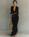 Theresa Vestido Camisero Maxi Mujer – Algodón Tencel, Cinturón y Manga Larga