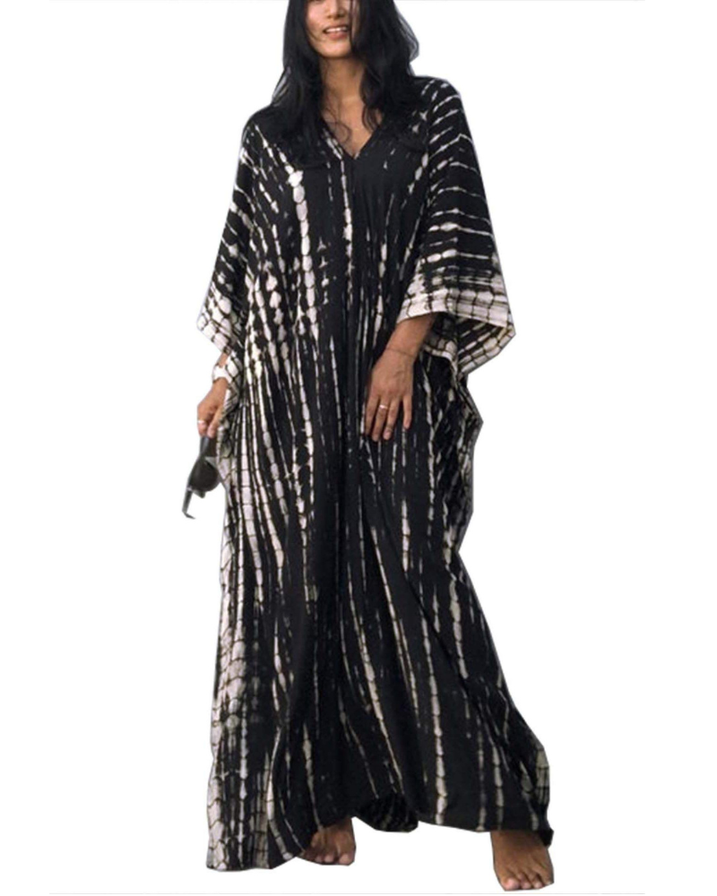 Isabelle Vestido Kaftán Maxi Mujer – Rayon Ligero con V-Cuello y Cinturón