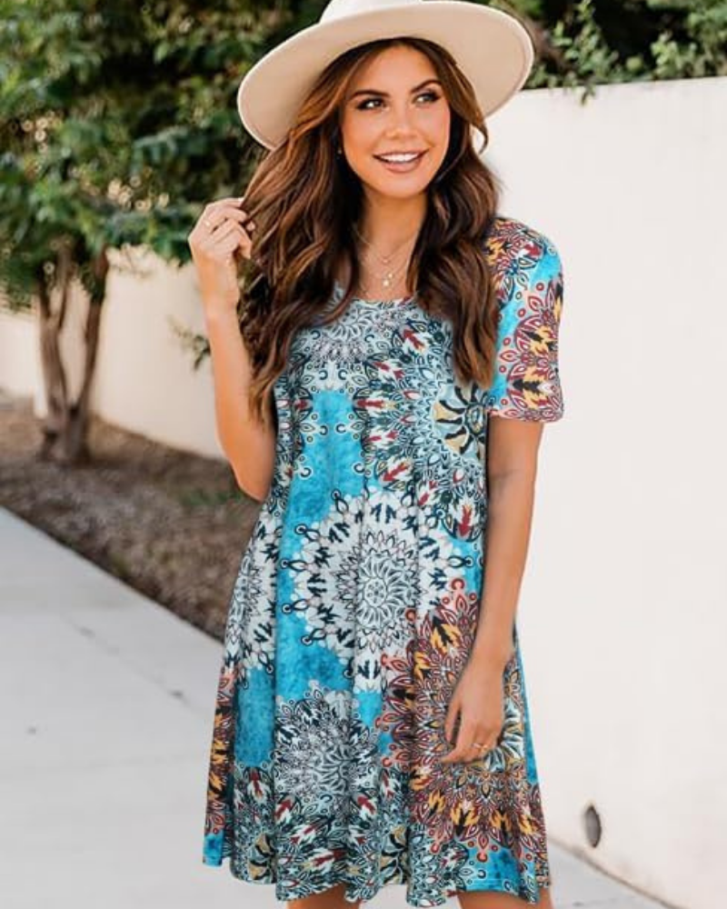 Nora Vestido Camiseta Mujer – Manga Corta con Bolsillos y Corte Fluido