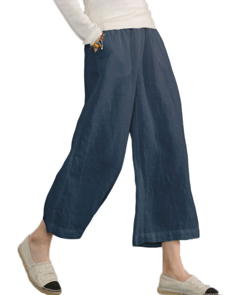 Piper Pantalón Algodón Mujer – Pierna Ancha con Cintura Elástica y Bolsillos