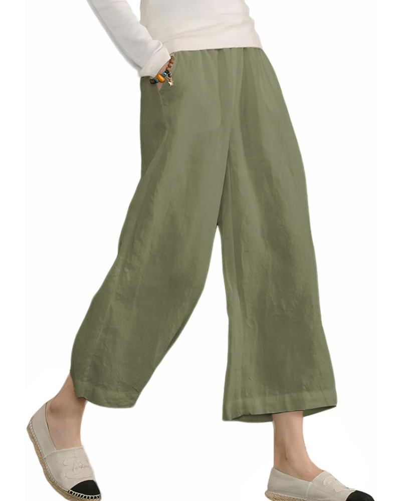 Piper Pantalón Algodón Mujer – Pierna Ancha con Cintura Elástica y Bolsillos
