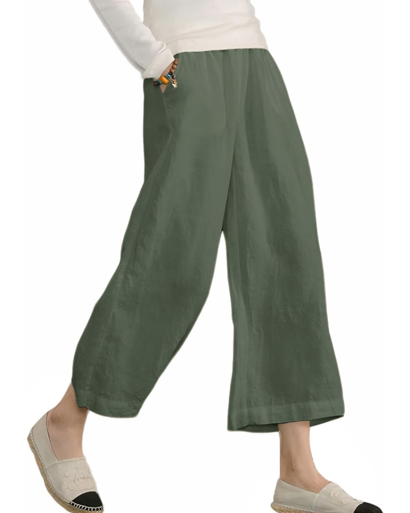 Piper Pantalón Algodón Mujer – Pierna Ancha con Cintura Elástica y Bolsillos