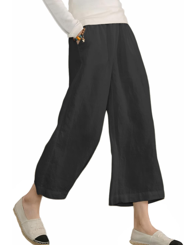 Piper Pantalón Algodón Mujer – Pierna Ancha con Cintura Elástica y Bolsillos