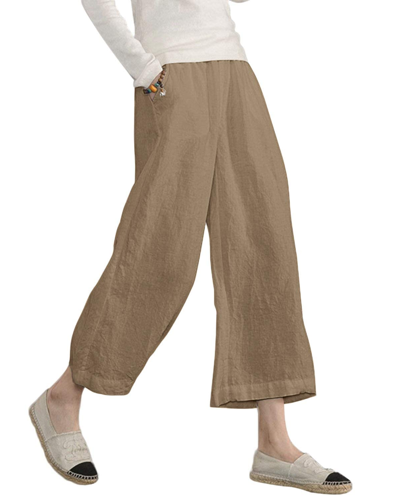 Piper Pantalón Algodón Mujer – Pierna Ancha con Cintura Elástica y Bolsillos