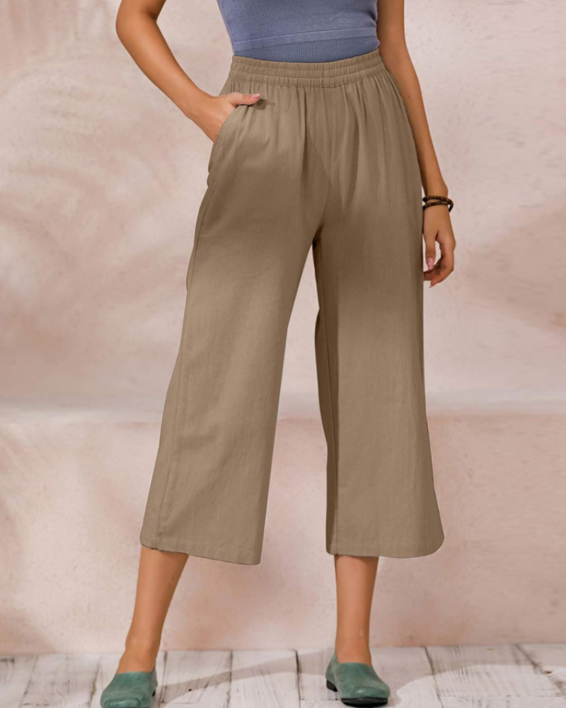 Piper Pantalón Algodón Mujer – Pierna Ancha con Cintura Elástica y Bolsillos