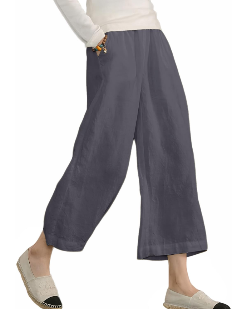 Piper Pantalón Algodón Mujer – Pierna Ancha con Cintura Elástica y Bolsillos