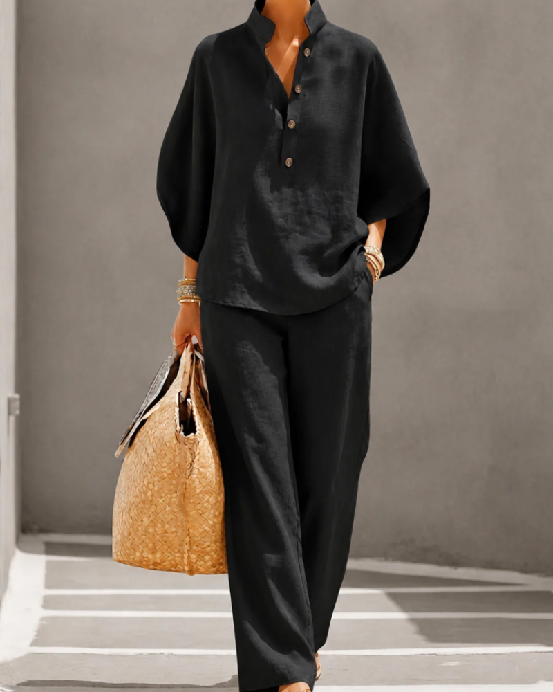Marlowe Conjunto Palazzo Mujer – Camisa con Botones y Pantalón de Cintura Alta