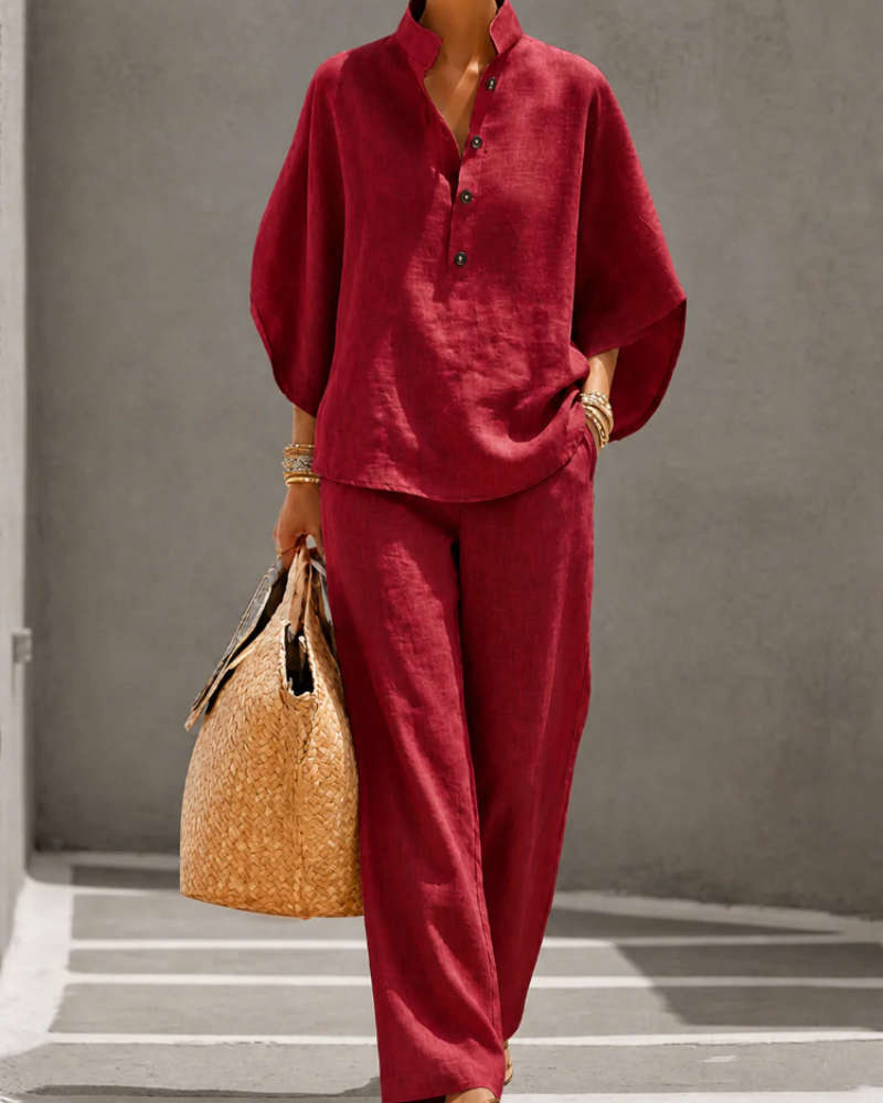 Winona Conjunto Palazzo Mujer – Camisa Relajada y Pantalón de Cintura Alta