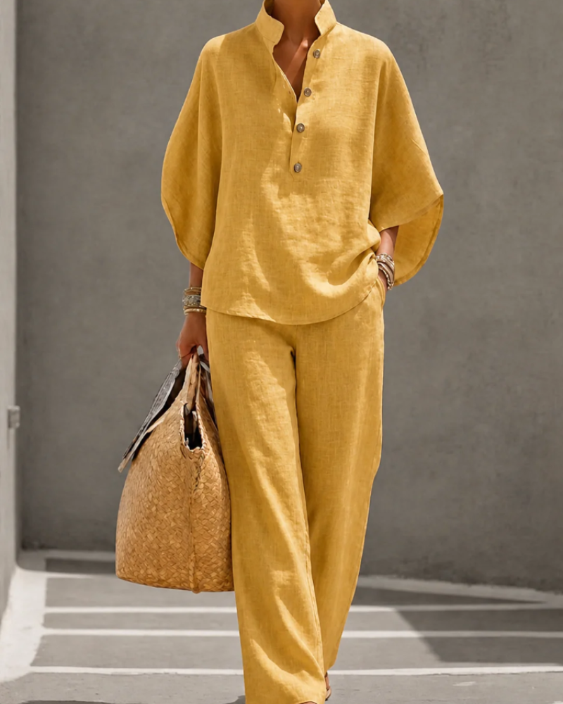 Marlowe Conjunto Palazzo Mujer – Camisa con Botones y Pantalón de Cintura Alta