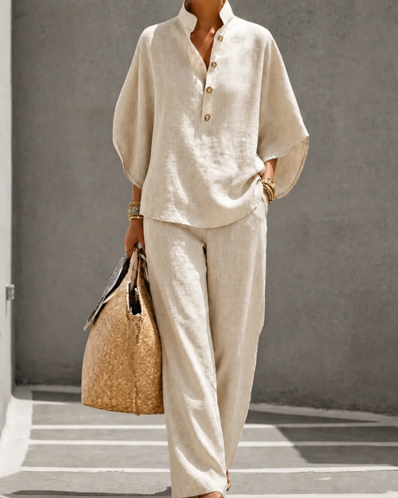 Marlowe Conjunto Palazzo Mujer – Camisa con Botones y Pantalón de Cintura Alta