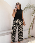Natalie Conjunto de Dos Piezas para Mujer – Top Sin Mangas de Cuello Alto y Pantalón Palazzo Estampado