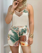 Maya Conjunto Mujer – Set Tropical Dos Piezas, Top Escote en V y Shorts Altos