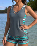 Alyssa Tankini Mujer de Dos Piezas – Top Corte A, Short de Cintura Alta y Estampado Geométrico