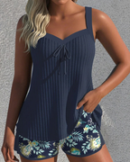 Kendra Tankini Mujer de Dos Piezas – Top a Rayas y Short con Cintura Elástica