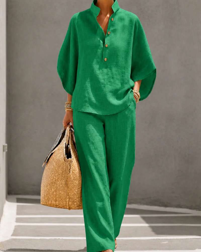 Winona Conjunto Palazzo Mujer – Camisa Relajada y Pantalón de Cintura Alta
