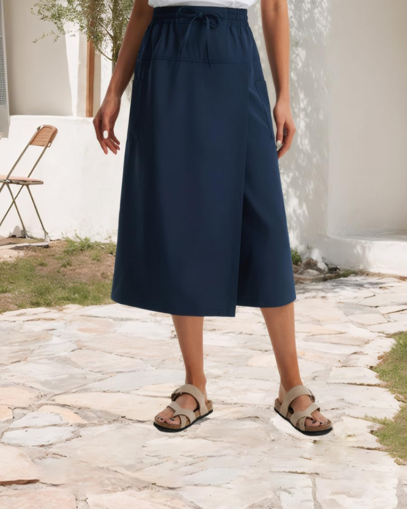 Sophie Pantalón Capri Mujer – Cintura Alta, Cordón Ajustable y Tejido Ligero Elástico