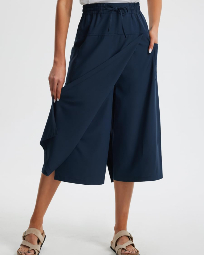Sophie Pantalón Capri Mujer – Cintura Alta, Cordón Ajustable y Tejido Ligero Elástico