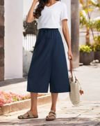 Sophie Pantalón Capri Mujer – Cintura Alta, Cordón Ajustable y Tejido Ligero Elástico