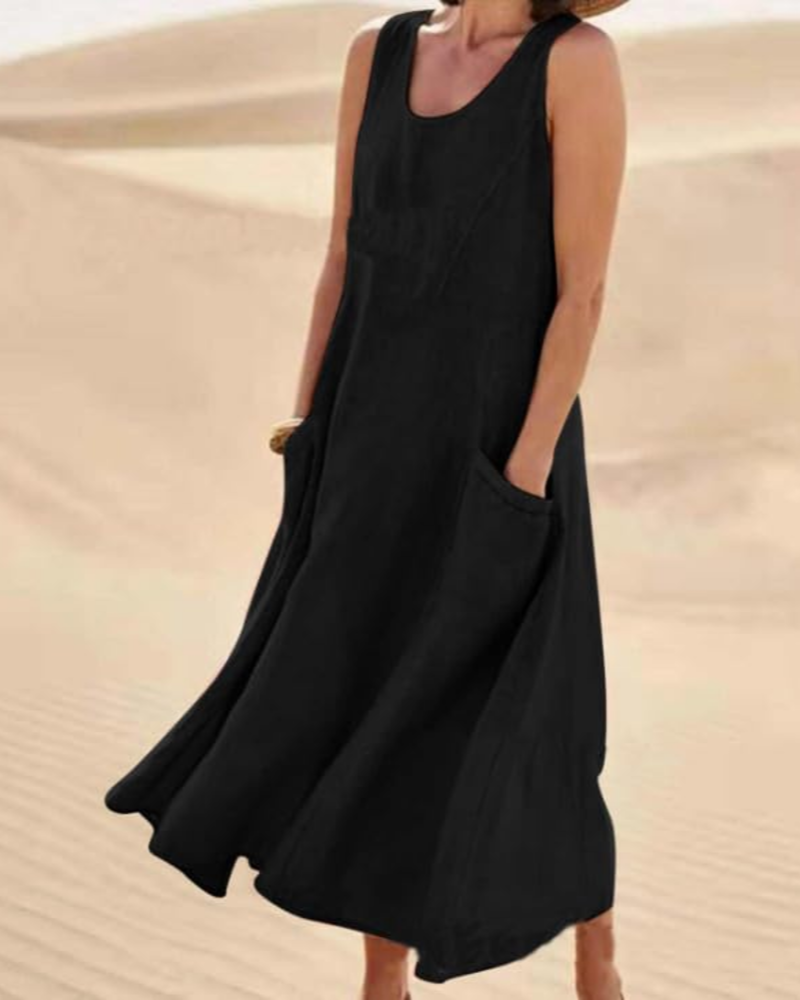 Lydia Vestido Maxi Mujer – Sin Mangas, Corte Holgado y Bolsillos Laterales