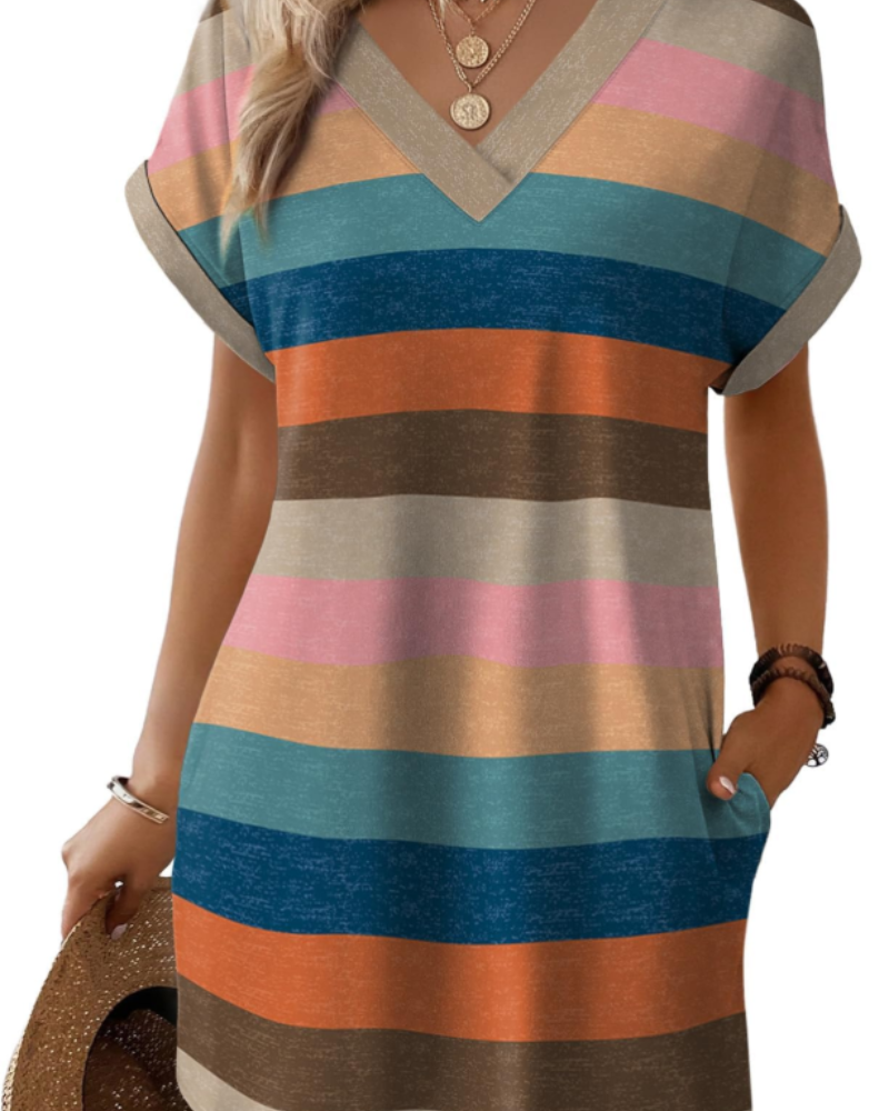 Camille Vestito T-shirt Donna – Scollo a V, Manica Corta, Tasche e Tessuto Elastico